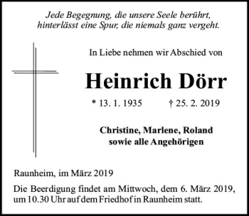 Traueranzeige von Heinrich Dörr von vrm-trauer