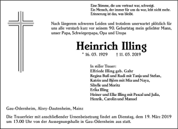 Traueranzeige von Heinrich Illing von vrm-trauer