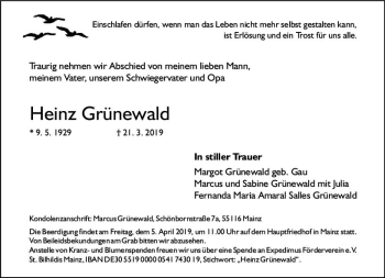 Traueranzeige von Heinz Grünewald von vrm-trauer