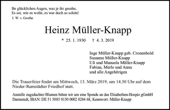Traueranzeige von Heinz Müller-Knapp von vrm-trauer