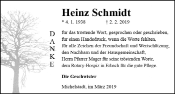 Traueranzeige von Heinz Schmidt von vrm-trauer