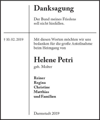 Traueranzeige von Helene Petri von vrm-trauer