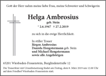 Traueranzeige von Helga Ambrosius von vrm-trauer