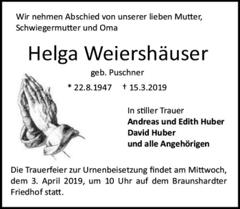 Traueranzeige von Helga Weiershäuser von vrm-trauer