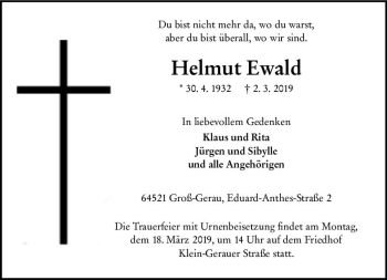 Traueranzeige von Helmut Ewald von vrm-trauer