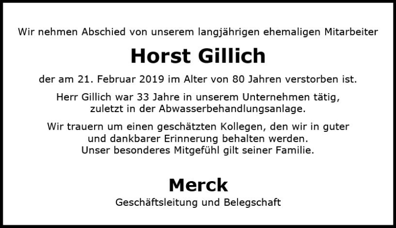  Traueranzeige für Horst Gillich vom 09.03.2019 aus vrm-trauer