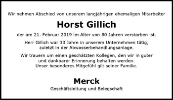 Traueranzeige von Horst Gillich von vrm-trauer
