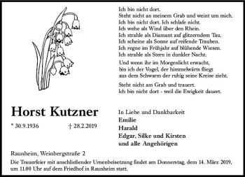 Traueranzeige von Horst Kutzner von vrm-trauer