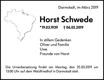 Traueranzeige von Horst Schwede von vrm-trauer