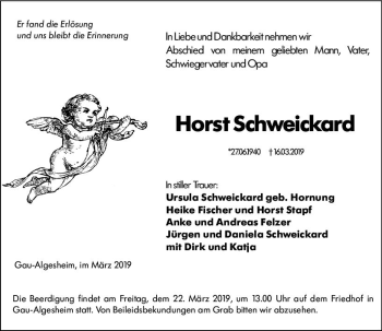Traueranzeige von Horst Schweickard von vrm-trauer