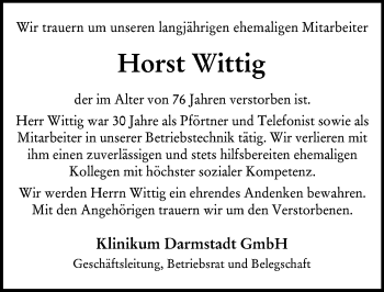 Traueranzeige von Horst Wittig von vrm-trauer