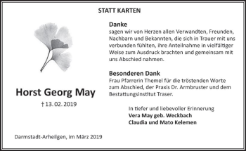Traueranzeige von Horst Georg May von vrm-trauer