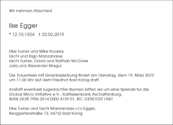 Traueranzeige von Ilse Egger von vrm-trauer