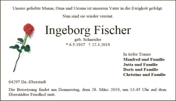 Traueranzeige von Ingeborg Fischer von vrm-trauer