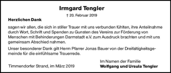 Traueranzeige von Irmgard Tengler von vrm-trauer