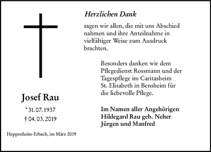  Traueranzeige für Josef Rau vom 23.03.2019 aus vrm-trauer
