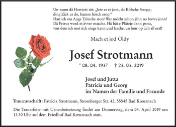 Traueranzeige von Josef Strotmann von vrm-trauer