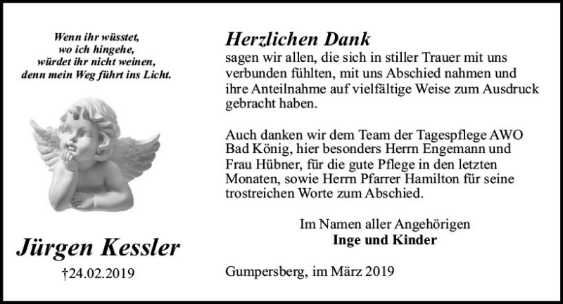  Traueranzeige für Jürgen Kessler vom 30.03.2019 aus vrm-trauer