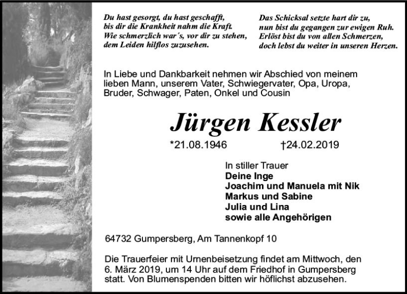 Traueranzeige für Jürgen Kessler vom 02.03.2019 aus vrm-trauer