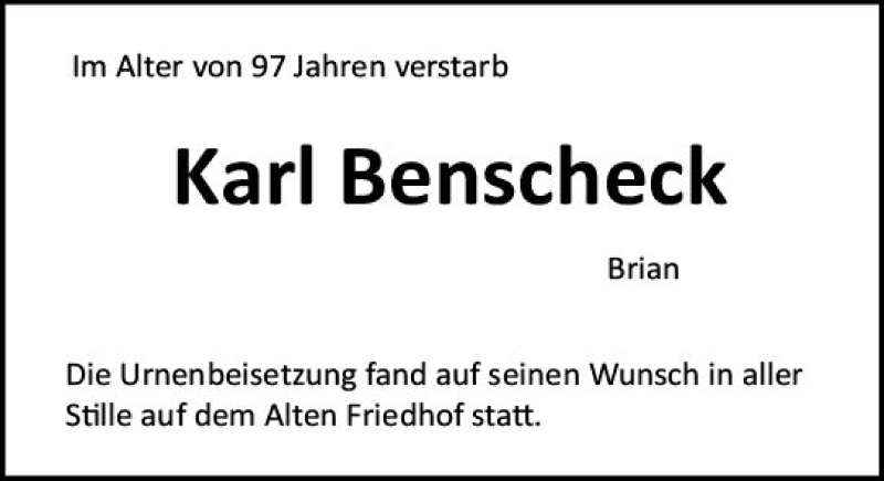  Traueranzeige für Karl Benscheck vom 02.03.2019 aus vrm-trauer