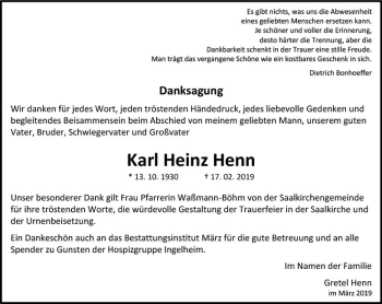 Traueranzeige von Karl Heinz Henn von vrm-trauer