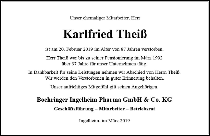  Traueranzeige für Karlfried Theiß vom 06.03.2019 aus vrm-trauer