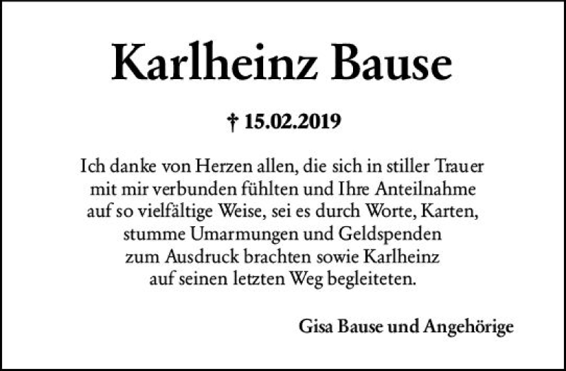  Traueranzeige für Karlheinz Bause vom 09.03.2019 aus vrm-trauer