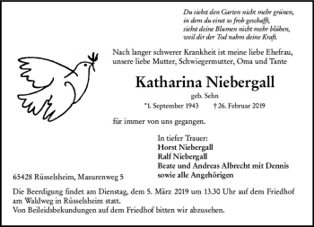 Traueranzeige von Katharina Niebergall von vrm-trauer