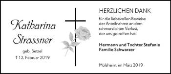 Traueranzeige von Katharina Strassner von vrm-trauer