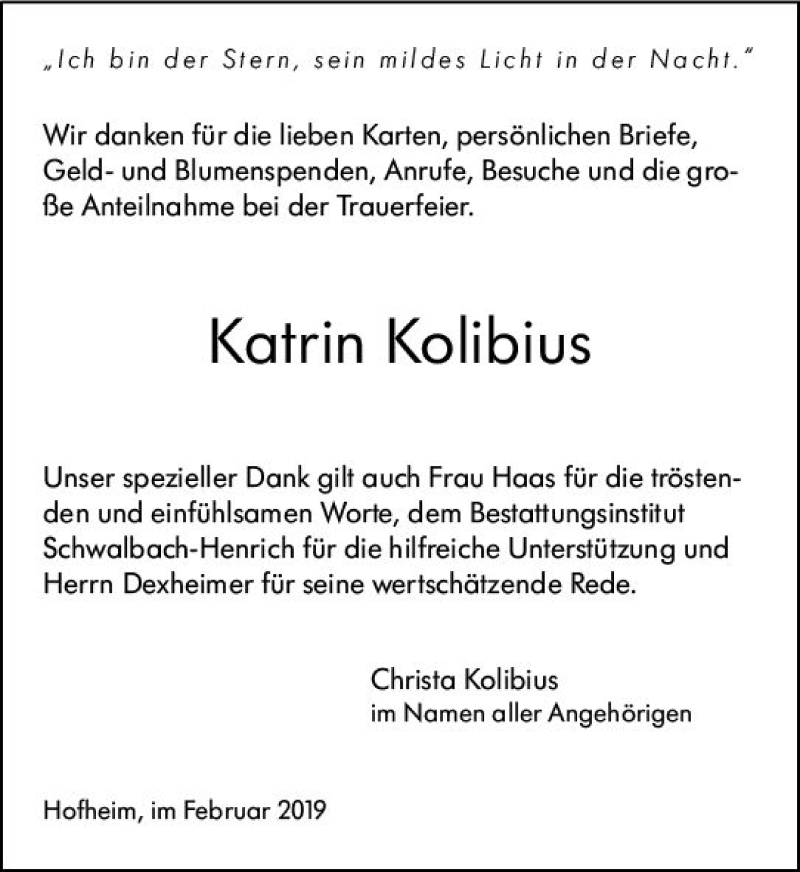  Traueranzeige für Katrin Kolibius vom 01.03.2019 aus vrm-trauer