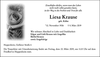 Traueranzeige von Liess Krause von vrm-trauer