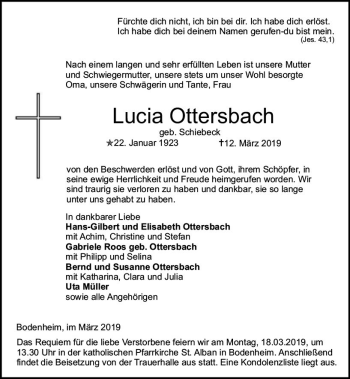 Traueranzeige von Lucia Ottersbach von vrm-trauer