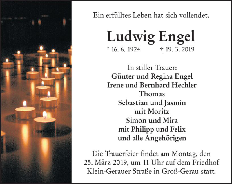  Traueranzeige für Ludwig Engel vom 23.03.2019 aus vrm-trauer