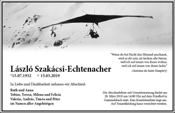 Traueranzeige von László Szakácsi-Echtenacher von vrm-trauer
