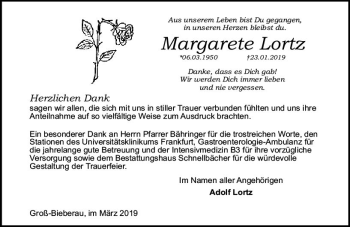 Traueranzeige von Margarete Lortz von vrm-trauer
