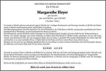 Traueranzeige von Margarethe Heyer von vrm-trauer