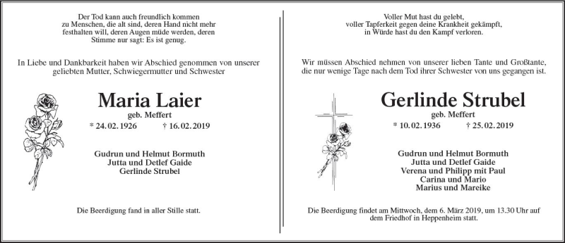  Traueranzeige für Maria Laier vom 02.03.2019 aus vrm-trauer