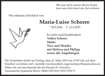 Traueranzeige von Maria-Luise Schorre von vrm-trauer