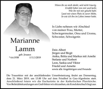 Traueranzeige von Marianne Lamm von vrm-trauer