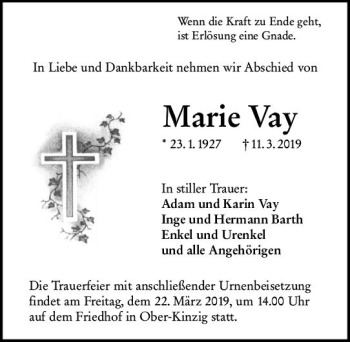 Traueranzeige von Marie Vay von vrm-trauer