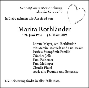Traueranzeige von Marita Rothlander von vrm-trauer