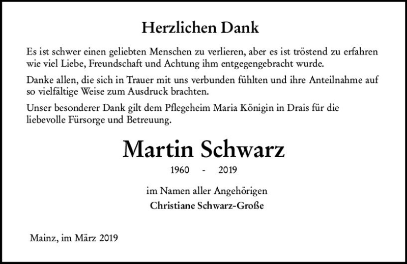  Traueranzeige für Martin Schwarz vom 09.03.2019 aus vrm-trauer