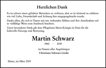 Traueranzeige von Martin Schwarz von vrm-trauer