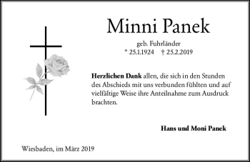 Traueranzeige von Minni Panek von vrm-trauer