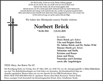 Traueranzeige von Norbert Brück von vrm-trauer