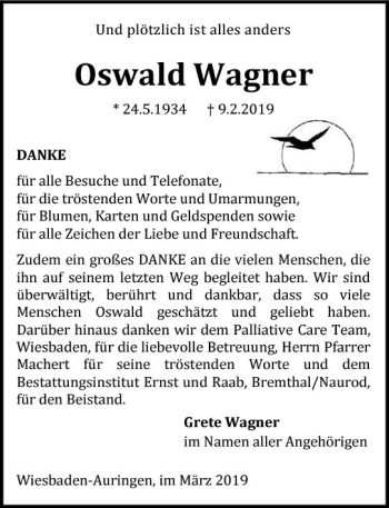 Traueranzeige von Oswald Wagner von vrm-trauer