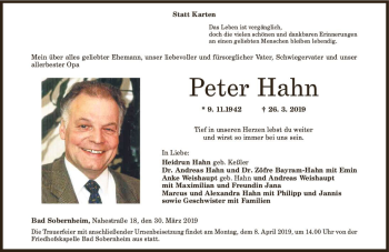 Traueranzeige von Peter Hahn von vrm-trauer
