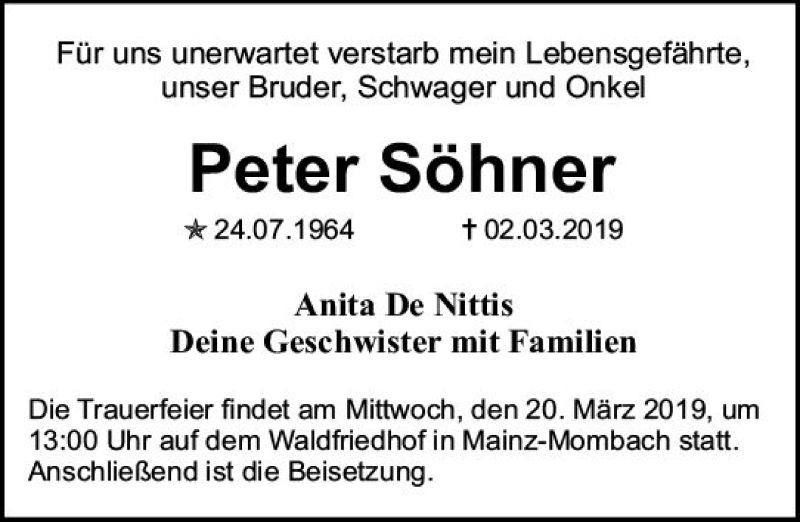 Traueranzeige für Peter Söhner vom 16.03.2019 aus vrm-trauer