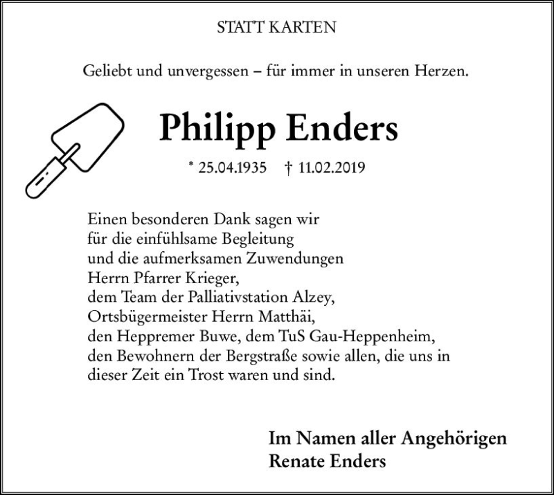  Traueranzeige für Philipp Enders vom 15.03.2019 aus vrm-trauer