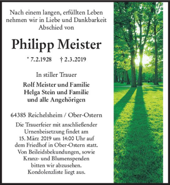 Traueranzeige von Philipp Meister von vrm-trauer